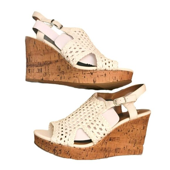 White Wedge Sandals Cork Platform Heels Size 11 Taffy Cream NIB JJ1242 - Picture 1 of 5